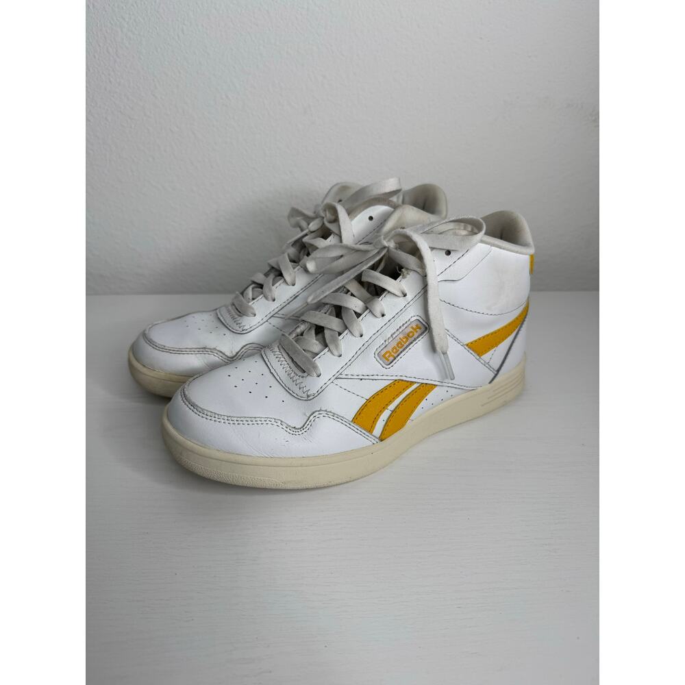 Reebok Mens Club High Top Sneakers Leather Size 8 Yellow White Casual